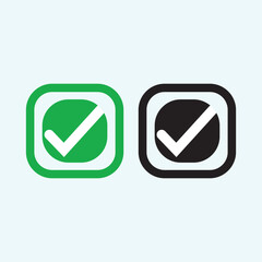 Check mark green and black line icons. Vector illustration. - Vector