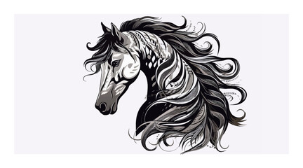 Naklejka na ściany i meble Horse silhouette, black and white design, horse tattoo sketch, hand drawn black animal engraving, vector illustration, SVG, great for t-shirt, mug, birthday card, wall decal, sticker, iron-on, scrapbo