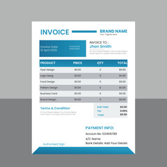 Clean Vector Invoice Design Template For Business.