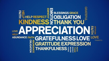 Appreciation animated tag word cloud;text design animation kinetic typography seamless loop.