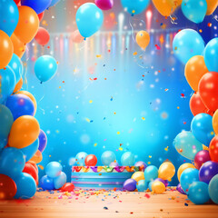 Birthday party stage with colorful balloons arrangement - ai generative