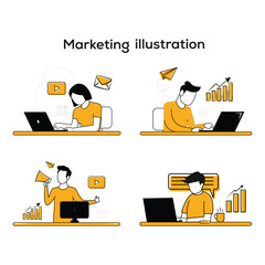 Marketing team workstation illustration