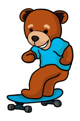 teddy bear slides on a skateboard
