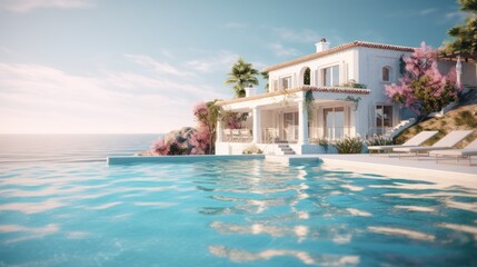 Luxury villa with infinity pool. Generative AI