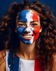 French Supporter with Flag Face Paint - Generative AI
