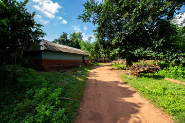 The houses in a tribal village of Bengal in India is made out of mud and are beautifully decorated paint with colours.