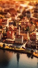 Fototapeta na wymiar Miniature city at sunset. Generative AI