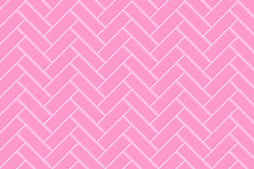 Herringbone or fishbone pink tile seamless pattern. Ceramic or brick wall background. Kitchen backsplash, baby girl room, bathroom floor texture. Interior or exterior decoration. Vector illustration
