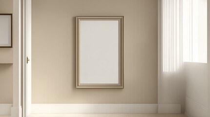 empty white room with wooden frame mockup 