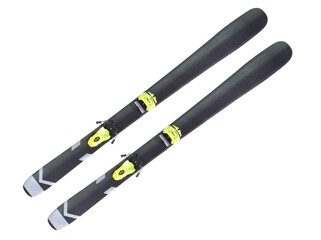 Pair of alpine skis isolated on white background. Sport equipment for skiing.