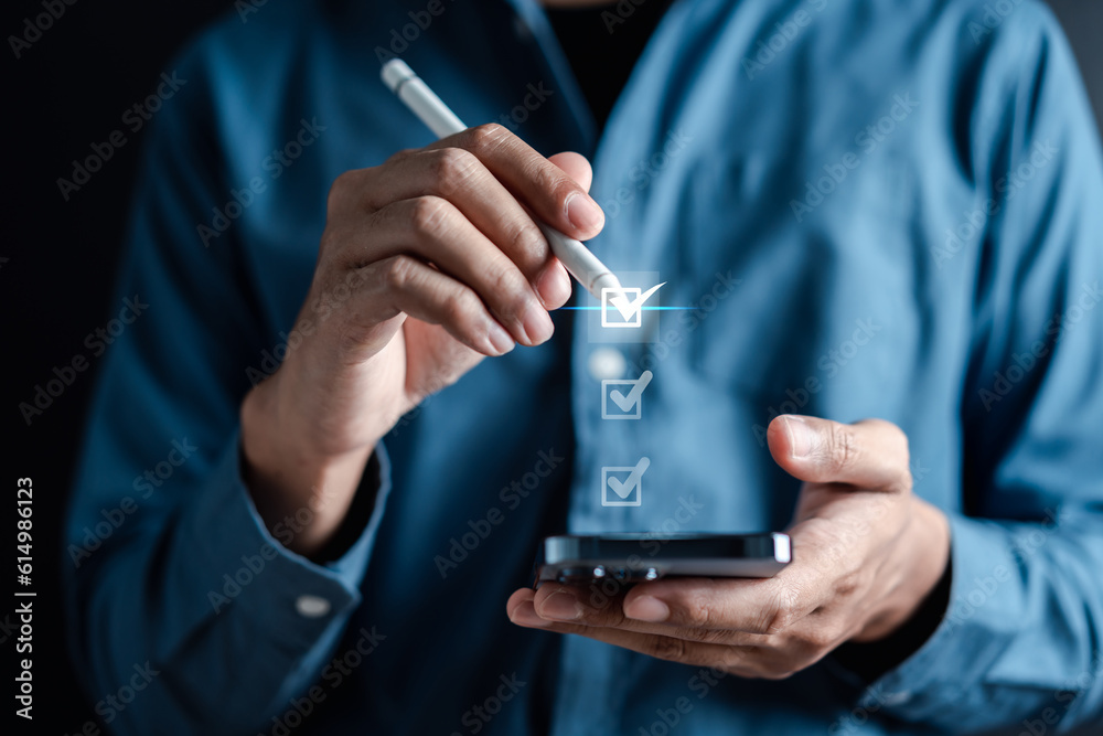 Aufkleber Digital Guarantee Checkmark, business checking quality assurance QA or QC management, certification Standardization, certification. Compliance to regulations service and standards..