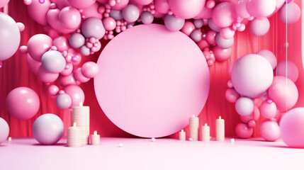 Birthday party stage with colorful balloons arrangement - ai generative