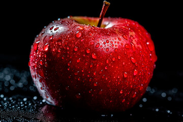 A red apple with water droplets on it. Generative AI