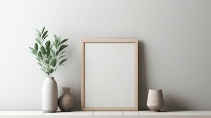 Mockup poster square frame on the wall in living room interior.