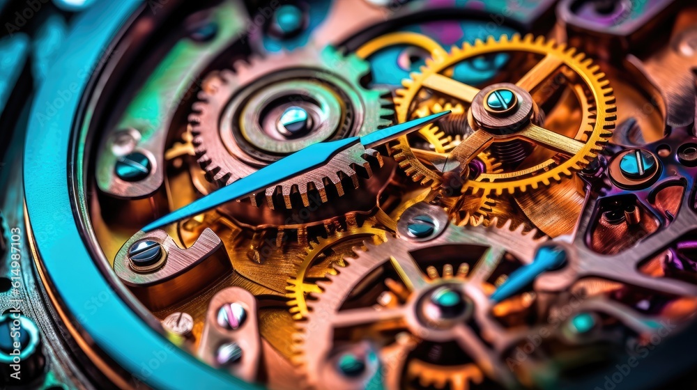 Poster Mechanical Cogwheels of a Watch, Gears and cogs in watch mechanism.