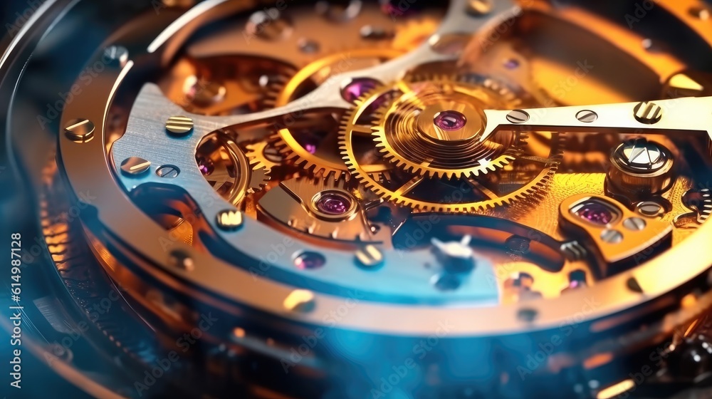 Poster Clockwork watch mechanism macro lens, Clock mechanism with gears