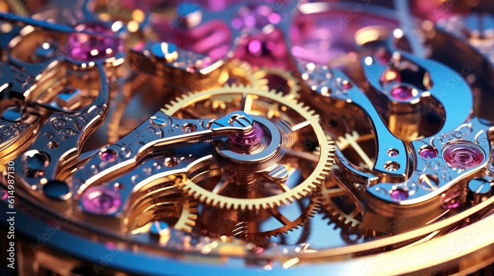 Poster Clock mechanism with gears, Gears and cogs in clockwork watch mechanism, Craft and precision.