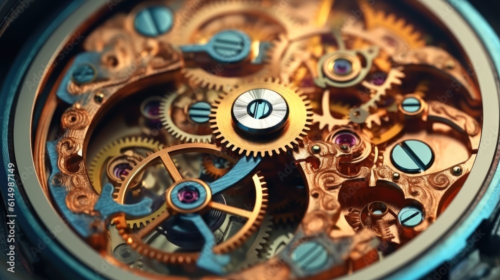 Poster Mechanical Cogwheels of a Watch, Gears and cogs in watch mechanism.