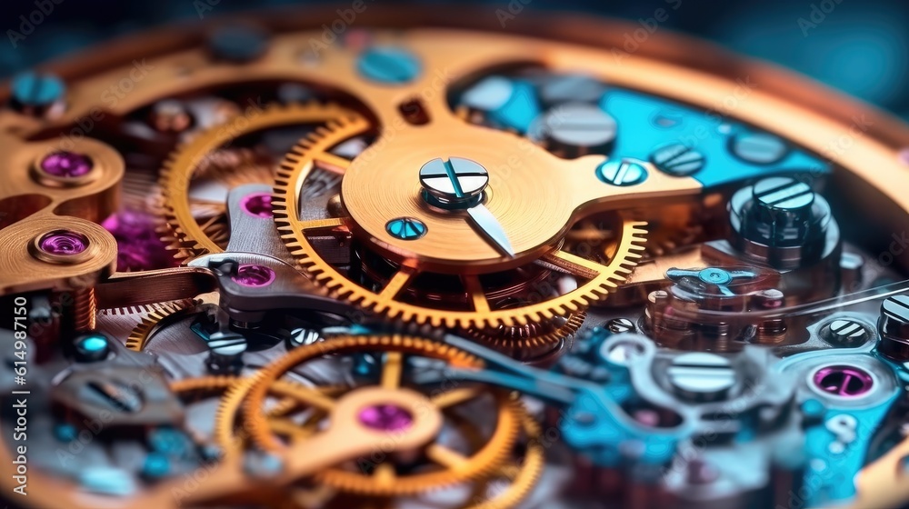 Poster Clock mechanism with gears, Gears and cogs in clockwork watch mechanism, Craft and precision.