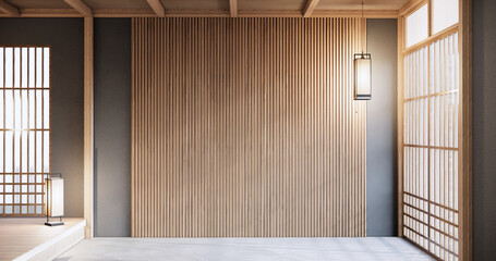 Japan style empty room decorated with white wall and wood slat wall © Interior Design