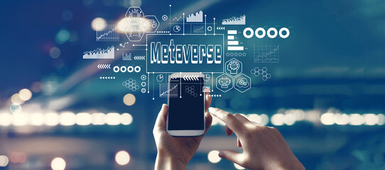 Metaverse theme with person using a smartphone