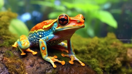 Fototapeta premium Colorful rainforest poison dart frog, Colorful exotic frog.