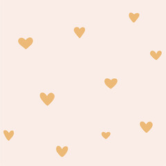 Seamless pattern with yellow hand drawn hearts on a pink background.