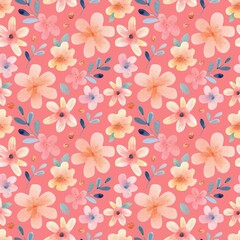 Seamless pattern yellow and blue flowers in watercolor style. Watercolor seamless print on pink background for packaging or textiles. Watercolor illustrations generated ai