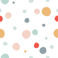 White background with multicolored circles. Seamless hand-drawn pattern.