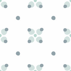 Hand drawn seamless pattern with blue dots on a white background.