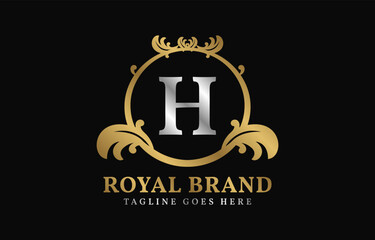 letter H royal brand luxurious circle frame initial vector logo design