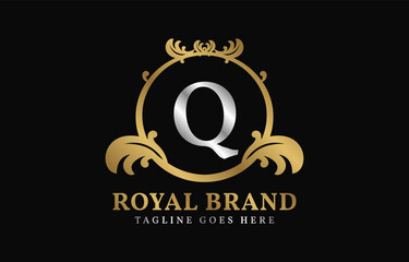 letter Q royal brand luxurious circle frame initial vector logo design