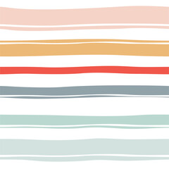 Hand drawn irregular geometric seamless pattern with colorful wavy lines on a white background.