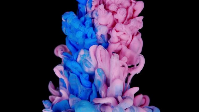Magic luid art Cloud of silky ink in water isolated on black background. Colorful ink in water, ink drop. Purple, blue, pink