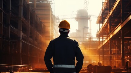 Engineer are working and inspecting the building at the construction site, Civil engineer concept, back view