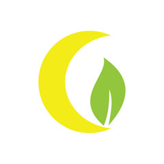 VECTOR LOGO BLEND OF CRESCENT MOON AND LEAVES
