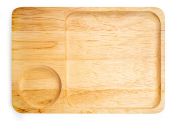 Wooden plate on white background, Wooden dish Isolate on white with clipping path.