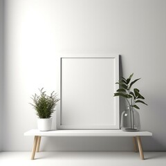 vase beside an empty white frame for a picture background  in white and grey colour mockup interior design generative ai 