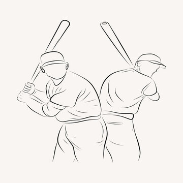 Man playing Baseball line art set illustration