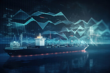 Immerse yourself in the world of illuminated cargo with this stunning digital artwork depicting a futuristic container ship  - obrazy, fototapety, plakaty