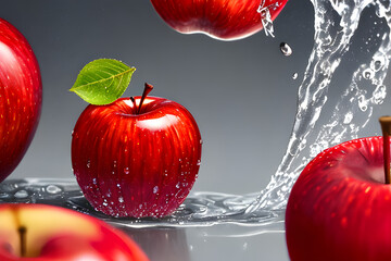 Fototapeta na wymiar red apple and water