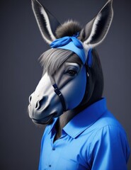 A donkey wearing a blue shirt and a blue shirt. Generative AI