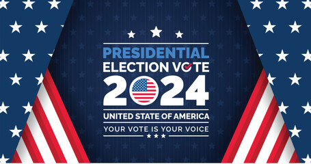 USA 2024 Presidential Elections Event Banner, background, card, poster design. Presidential Elections 2024 Banner with American colors design and typography. Vote day, November 5. US Election.