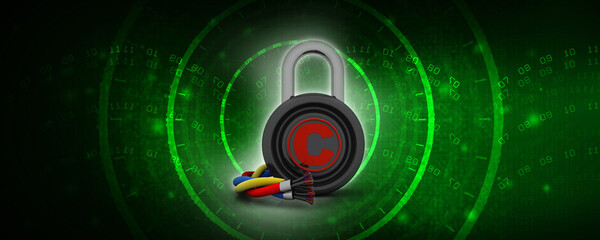 3d rendering Fiber optical cable detail with copyright lock