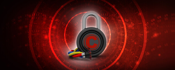 3d rendering Fiber optical cable detail with copyright lock