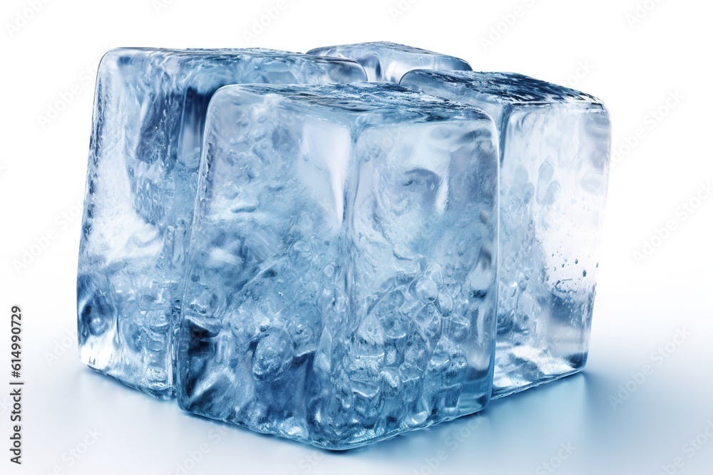 Poster ice cubes isolated on white background. generated by ai.