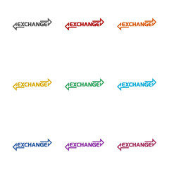 Exchange word arrows icon isolated on white background. Set icons colorful