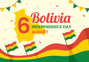 Bolivia Independence Day Vector Illustration on 6 August with festival National Holiday in Flat Cartoon Hand Drawn Landing Page Background Templates