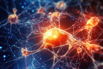 Graphic representation of neurons and their connections in the brain. Thoughts and electrical impulses. Generative AI