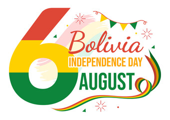 Bolivia Independence Day Vector Illustration on 6 August with festival National Holiday in Flat Cartoon Hand Drawn Landing Page Background Templates